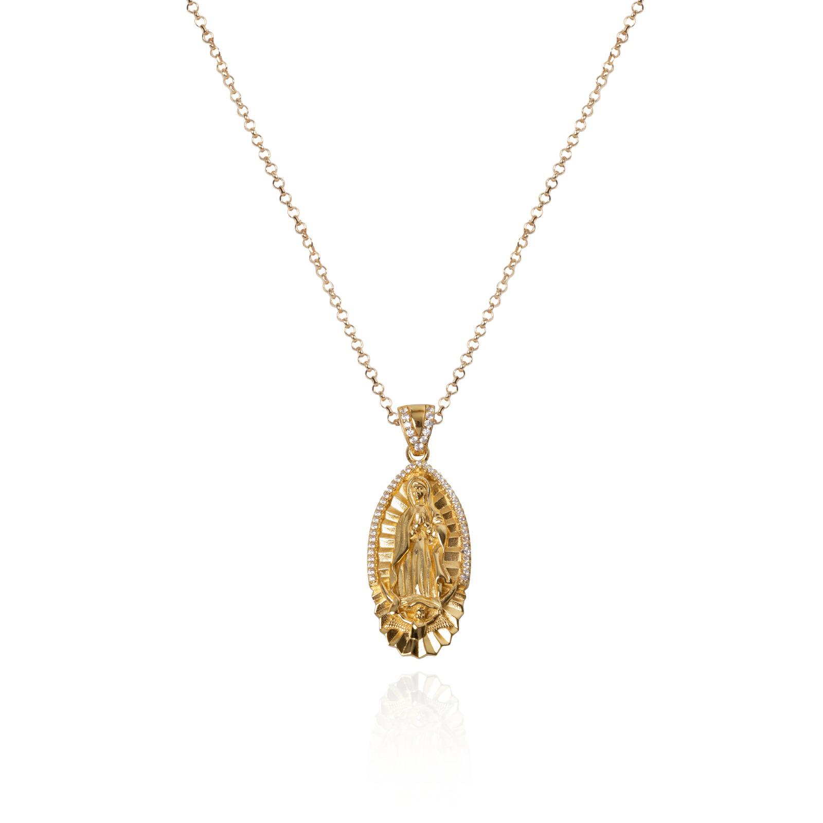 Collana Guadalupe Vergine Riempita In Oro 18K Lunga 20 / Cadena